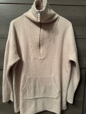 Barefoot Dreams CozyChic Lite Cable Half Zip Pullover in Almond